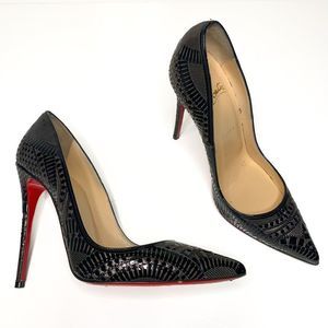 Christian Louboutin Kristali 120 Burma Black High Heel Pump EU 38 US 8 Laser Cut